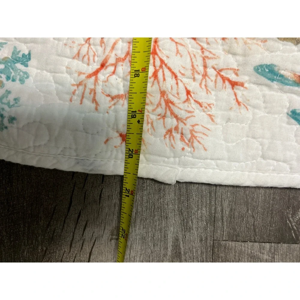 Nicole Miller Quilt Set King Coastal Seashell Coral Starfish White Teal Orange